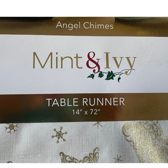 Christmas Table Runner 14 x 72 White & Gold Angel Chimes Decorative Polyester - Picture 4 of 6